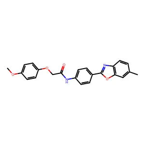 2-(4-methoxyphenoxy)-N-[4-(6-methyl-1,3-benzoxazol-2-yl)phenyl]acetamide structure