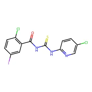 2-chloro-N-[(5-chloropyridin-2-yl)carbamothioyl]-5-iodobenzamide structure