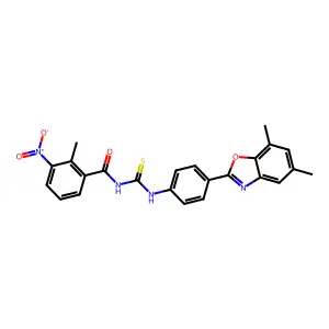 N-[[4-(5,7-dimethyl-1,3-benzoxazol-2-yl)phenyl]carbamothioyl]-2-methyl-3-nitrobenzamide structure