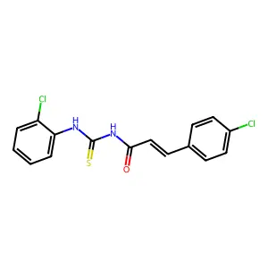 (E)-3-(4-chlorophenyl)-N-[(2-chlorophenyl)carbamothioyl]prop-2-enamide structure