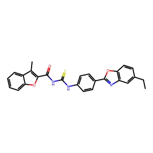 N-[[4-(5-ethyl-1,3-benzoxazol-2-yl)phenyl]carbamothioyl]-3-methyl-1-benzofuran-2-carboxamide structure