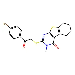 2-{[2-(4-bromophenyl)-2-oxoethyl]sulfanyl}-3-methyl-5,6,7,8-tetrahydro[1]benzothieno[2,3-d]pyrimidin-4(3H)-one structure