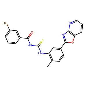 3-bromo-N-[[2-methyl-5-([1,3]oxazolo[4,5-b]pyridin-2-yl)phenyl]carbamothioyl]benzamide structure