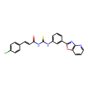 (E)-3-(4-chlorophenyl)-N-[[3-([1,3]oxazolo[4,5-b]pyridin-2-yl)phenyl]carbamothioyl]prop-2-enamide structure