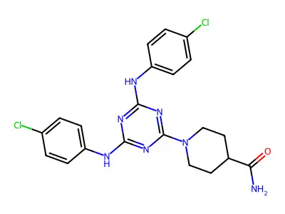 1-{4,6-Bis[(4-chlorophenyl)amino]-1,3,5-triazin-2-yl}piperidine-4-carboxamide structure