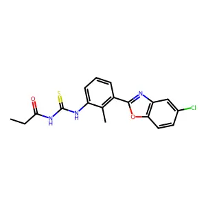 N-[[3-(5-chloro-1,3-benzoxazol-2-yl)-2-methylphenyl]carbamothioyl]propanamide structure
