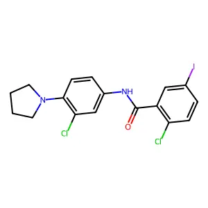 2-chloro-N-(3-chloro-4-pyrrolidin-1-ylphenyl)-5-iodobenzamide structure