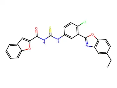 N-[[4-chloro-3-(5-ethyl-1,3-benzoxazol-2-yl)phenyl]carbamothioyl]-1-benzofuran-2-carboxamide structure