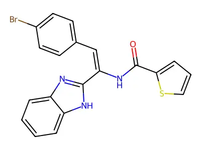 N-[(E)-1-(1H-benzimidazol-2-yl)-2-(4-bromophenyl)ethenyl]thiophene-2-carboxamide structure