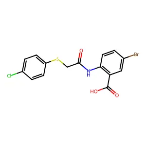 5-Bromo-2-({[(4-chlorophenyl)sulfanyl]acetyl}amino)benzoic acid structure