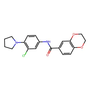 N-(3-chloro-4-pyrrolidin-1-ylphenyl)-2,3-dihydro-1,4-benzodioxine-6-carboxamide structure