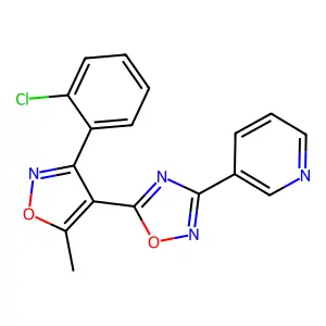 5-[3-(2-Chlorophenyl)-5-methyl-1,2-oxazol-4-yl]-3-pyridin-3-yl-1,2,4-oxadiazole structure