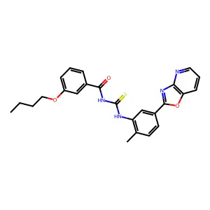 3-butoxy-N-[[2-methyl-5-([1,3]oxazolo[4,5-b]pyridin-2-yl)phenyl]carbamothioyl]benzamide structure