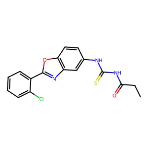 N-[[2-(2-chlorophenyl)-1,3-benzoxazol-5-yl]carbamothioyl]propanamide structure