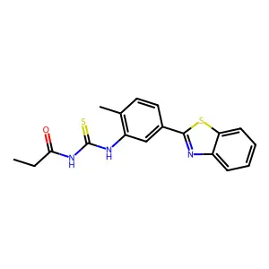 N-[[5-(1,3-benzothiazol-2-yl)-2-methylphenyl]carbamothioyl]propanamide structure