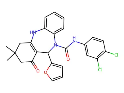 N-(3,4-dichlorophenyl)-6-(furan-2-yl)-9,9-dimethyl-7-oxo-6,8,10,11-tetrahydrobenzo[b][1,4]benzodiazepine-5-carboxamide structure