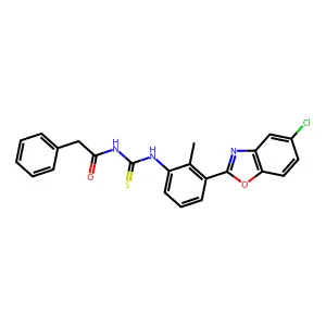 N-[[3-(5-chloro-1,3-benzoxazol-2-yl)-2-methylphenyl]carbamothioyl]-2-phenylacetamide structure