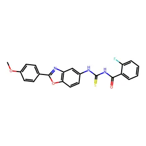 2-fluoro-N-[[2-(4-methoxyphenyl)-1,3-benzoxazol-5-yl]carbamothioyl]benzamide structure