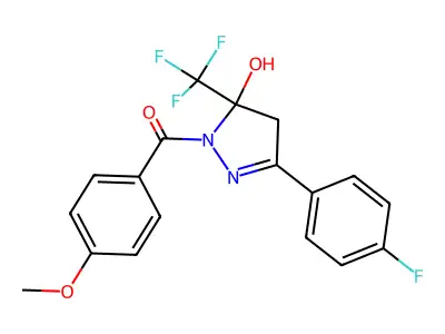 [3-(4-Fluorophenyl)-4,5-dihydro-5-hydroxy-5-(trifluoromethyl)-1H-pyrazol-1-yl](4-methoxyphenyl)methanone structure