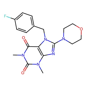 7-(4-fluorobenzyl)-1,3-dimethyl-8-morpholino-1H-purine-2,6(3H,7H)-dione structure