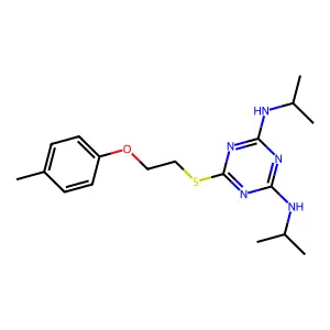 6-[2-(4-methylphenoxy)ethylsulfanyl]-2-N,4-N-di(propan-2-yl)-1,3,5-triazine-2,4-diamine structure