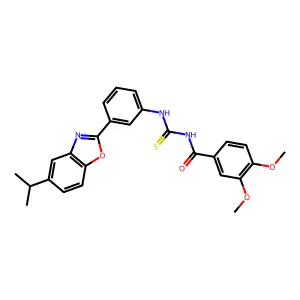 3,4-dimethoxy-N-({3-[5-(propan-2-yl)-1,3-benzoxazol-2-yl]phenyl}carbamothioyl)benzamide structure