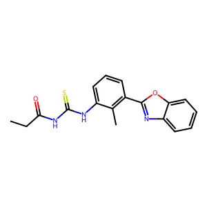 N-[[3-(1,3-benzoxazol-2-yl)-2-methylphenyl]carbamothioyl]propanamide structure