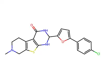 2-[5-(4-chlorophenyl)furan-2-yl]-7-methyl-1,2,3,5,6,8-hexahydropyrido[2,3]thieno[2,4-d]pyrimidin-4-one structure