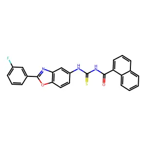 N-[[2-(3-fluorophenyl)-1,3-benzoxazol-5-yl]carbamothioyl]naphthalene-1-carboxamide structure