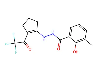 2-hydroxy-3-methyl-N'-[2-(trifluoroacetyl)cyclopent-1-en-1-yl]benzohydrazide structure
