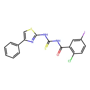 2-chloro-5-iodo-N-[(4-phenyl-1,3-thiazol-2-yl)carbamothioyl]benzamide structure