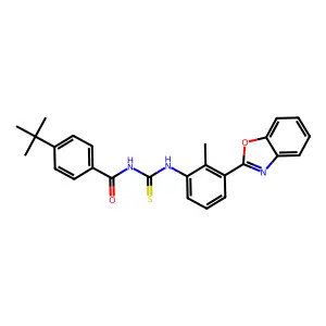 N-[[3-(1,3-benzoxazol-2-yl)-2-methylphenyl]carbamothioyl]-4-tert-butylbenzamide structure
