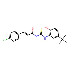 (2E)-N-[(5-tert-butyl-2-hydroxyphenyl)carbamothioyl]-3-(4-chlorophenyl)prop-2-enamide structure