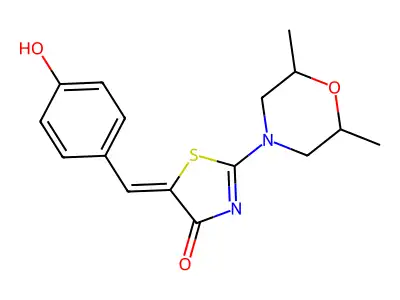 (5E)-2-(2,6-dimethylmorpholin-4-yl)-5-(4-hydroxybenzylidene)-1,3-thiazol-4(5H)-one structure