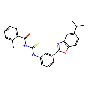 2-methyl-N-[[3-(5-propan-2-yl-1,3-benzoxazol-2-yl)phenyl]carbamothioyl]benzamide structure