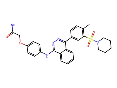 2-[4-({4-[4-methyl-3-(piperidin-1-ylsulfonyl)phenyl]phthalazin-1-yl}amino)phenoxy]acetamide structure