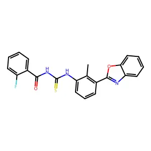 N-[[3-(1,3-benzoxazol-2-yl)-2-methylphenyl]carbamothioyl]-2-fluorobenzamide structure