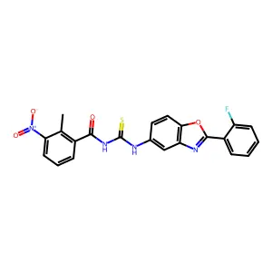 N-[[2-(2-fluorophenyl)-1,3-benzoxazol-5-yl]carbamothioyl]-2-methyl-3-nitrobenzamide structure