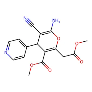 methyl 6-amino-5-cyano-2-(2-methoxy-2-oxoethyl)-4-(pyridin-4-yl)-4H-pyran-3-carboxylate structure