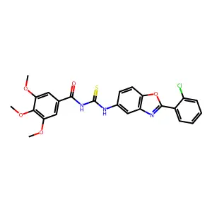 N-[2-(2-chlorophenyl)-1,3-benzoxazol-5-yl]-N'-(3,4,5-trimethoxybenzoyl)thiourea structure