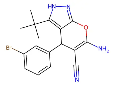 6-Amino-4-(3-BR-PH)-3-tert-butyl-1,4-dihydropyrano(2,3-C)pyrazole-5-carbonitrile structure