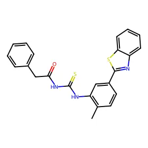 N-[[5-(1,3-benzothiazol-2-yl)-2-methylphenyl]carbamothioyl]-2-phenylacetamide structure