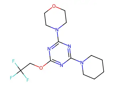 2-(Morpholin-4-yl)-4-(piperidin-1-yl)-6-(2,2,2-trifluoroethoxy)-1,3,5-triazine structure