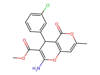 methyl 2-amino-4-(3-chlorophenyl)-7-methyl-5-oxo-4,5-dihydropyrano[4,3-b]pyran-3-carboxylate structure