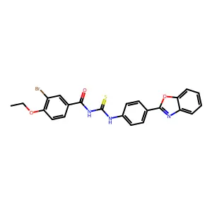 N-[[4-(1,3-benzoxazol-2-yl)phenyl]carbamothioyl]-3-bromo-4-ethoxybenzamide structure