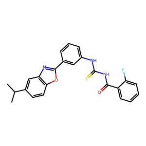 2-fluoro-N-[[3-(5-propan-2-yl-1,3-benzoxazol-2-yl)phenyl]carbamothioyl]benzamide structure