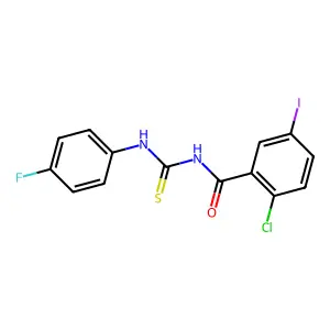 2-chloro-N-[(4-fluorophenyl)carbamothioyl]-5-iodobenzamide structure