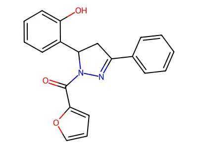 2-[1-(furan-2-carbonyl)-3-phenyl-4,5-dihydro-1H-pyrazol-5-yl]phenol structure
