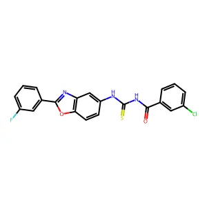 3-chloro-N-[[2-(3-fluorophenyl)-1,3-benzoxazol-5-yl]carbamothioyl]benzamide structure