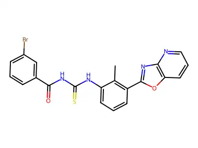 3-bromo-N-{[2-methyl-3-([1,3]oxazolo[4,5-b]pyridin-2-yl)phenyl]carbamothioyl}benzamide structure